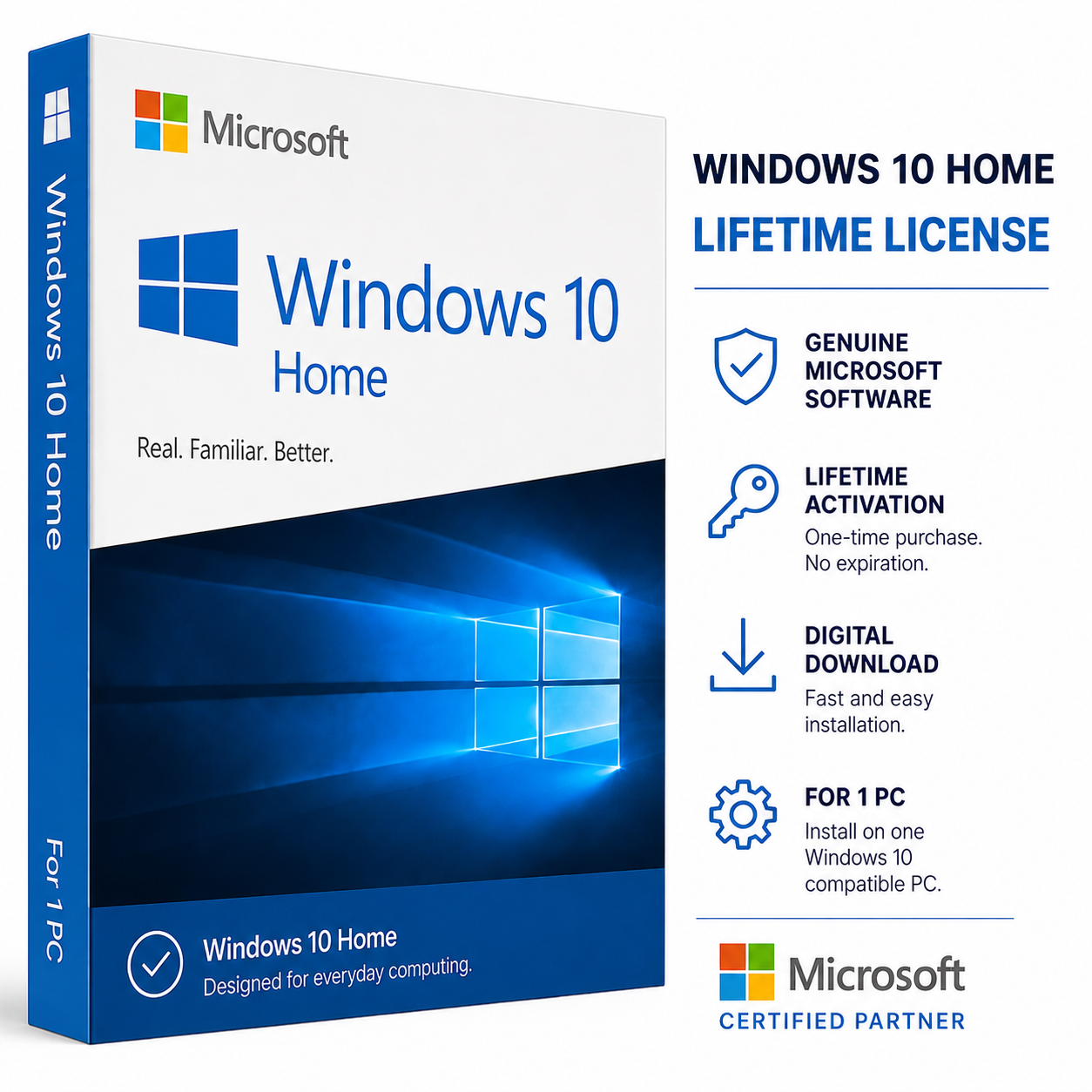 Microsoft Windows 10 Home Digital License Key – Lifetime Activation for 1 PC