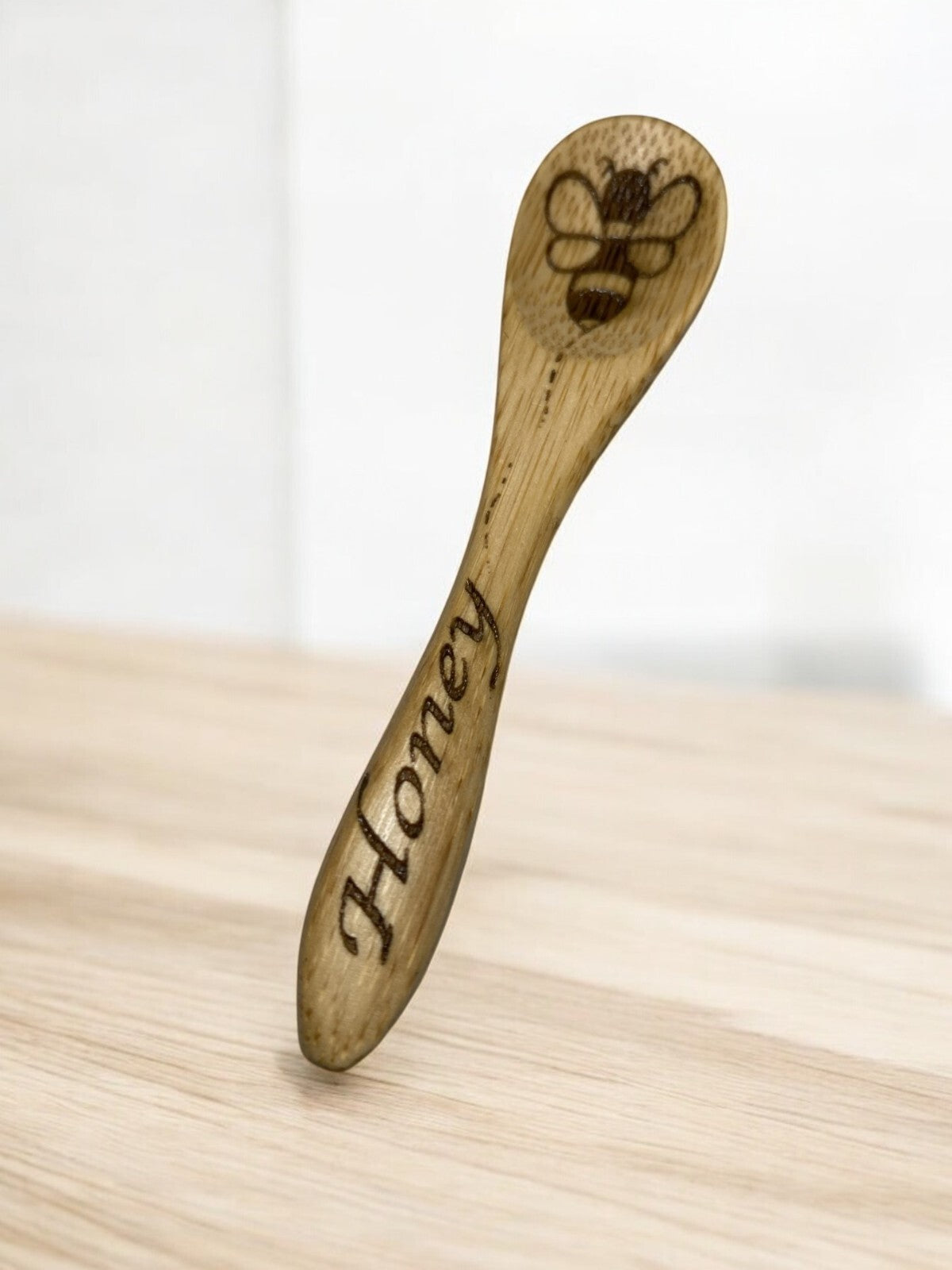 Handmade Wooden Honey Spoon, Laser Engraved Bee Honey Spoon Wooden Honey Stirrer