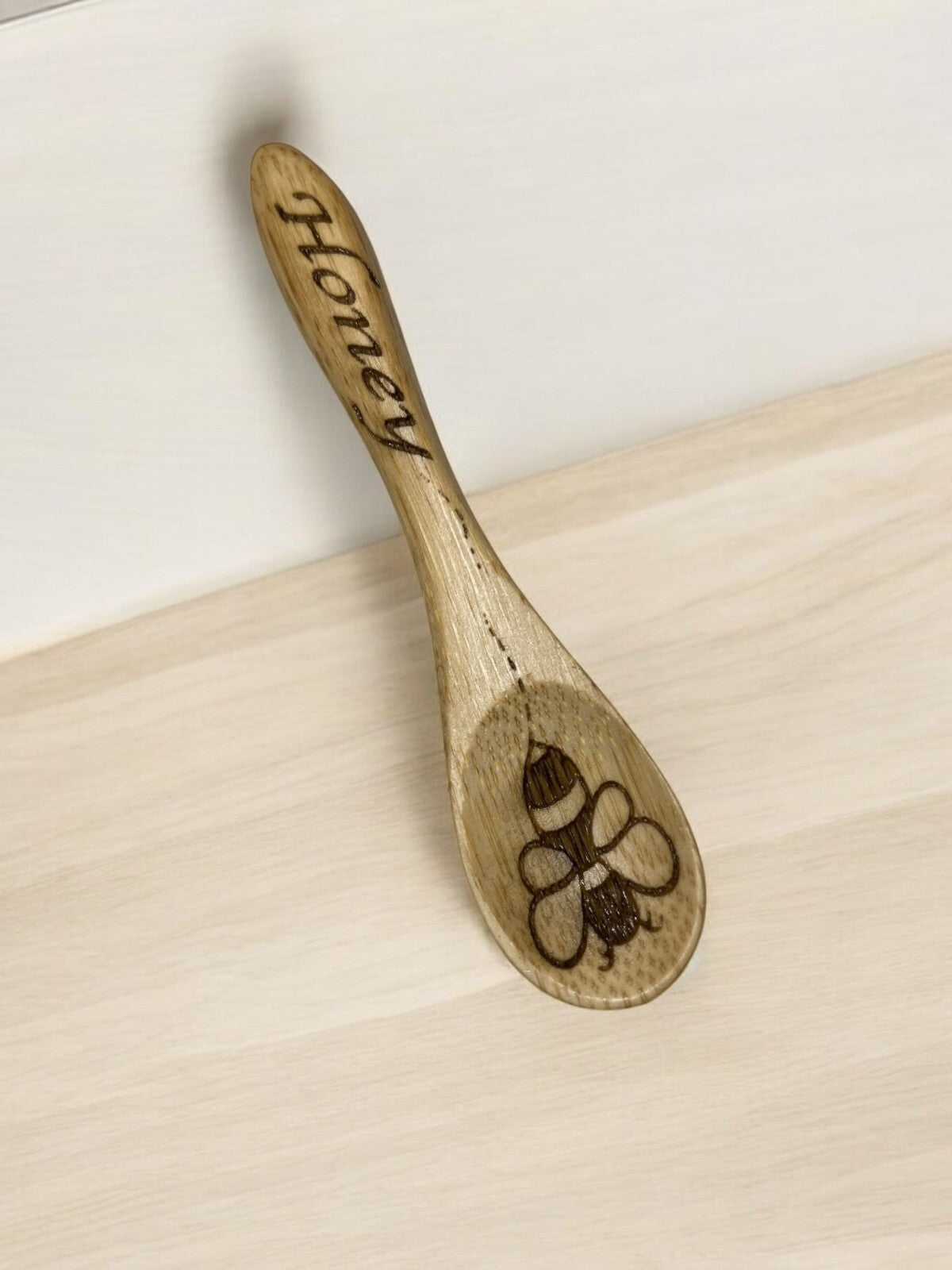 Handmade Wooden Honey Spoon, Laser Engraved Bee Honey Spoon Wooden Honey Stirrer