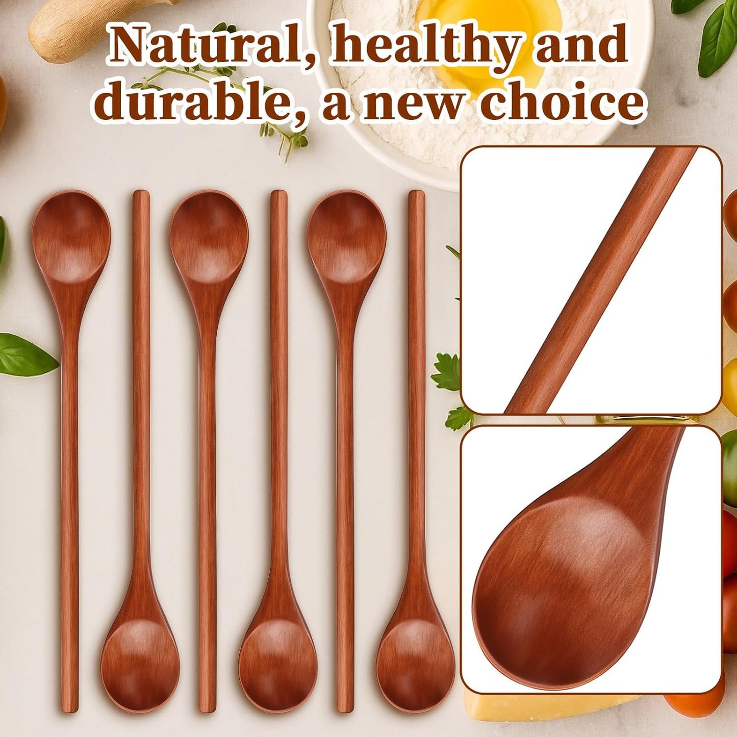 6 Pcs Small Wooden Spoons - Long Handle Mini Wooden Mixing Spoons, Handmade Wood