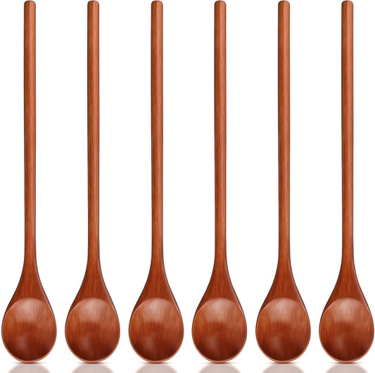 6 Pcs Small Wooden Spoons - Long Handle Mini Wooden Mixing Spoons, Handmade Wood