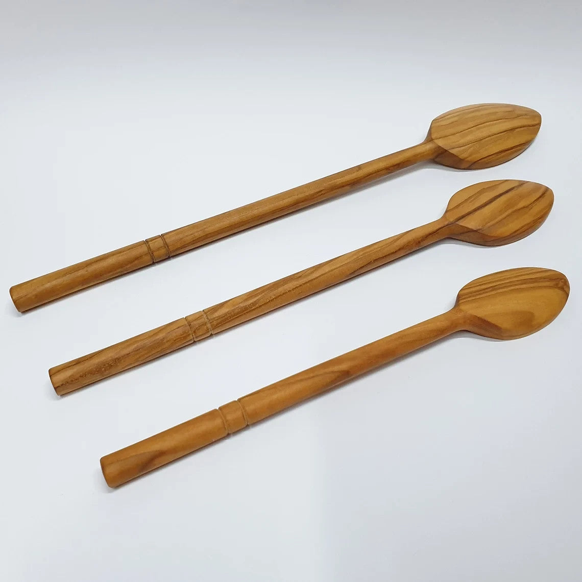 Set of 3 Wooden Long Spoons 9.84" + 11.81" + 13.78" - Olive Wood - Handmade